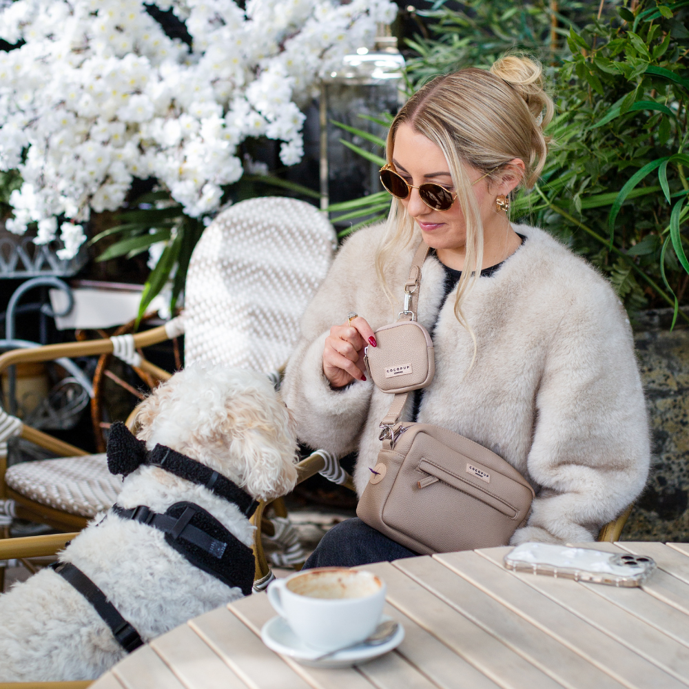 PU Leather Dog Walking Bag Bundle - Caramel