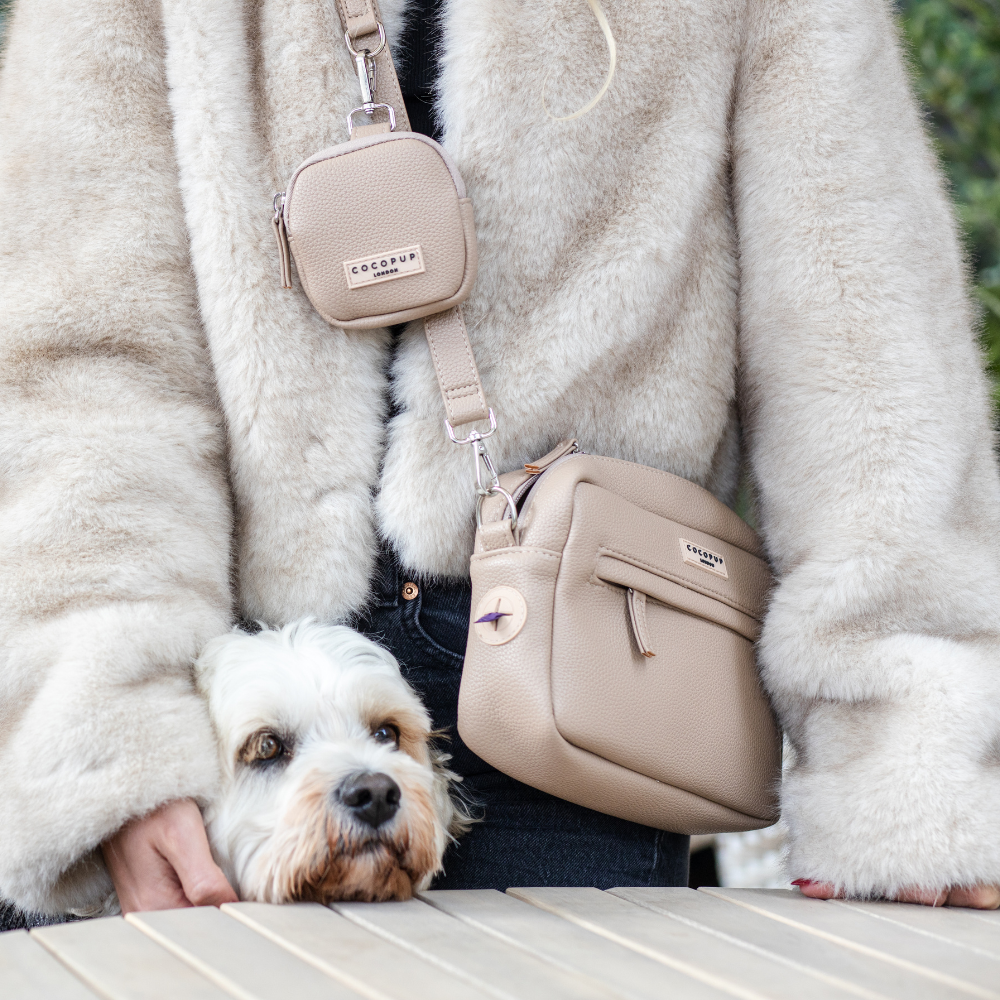 PU Leather Dog Walking Bag Bundle - Caramel