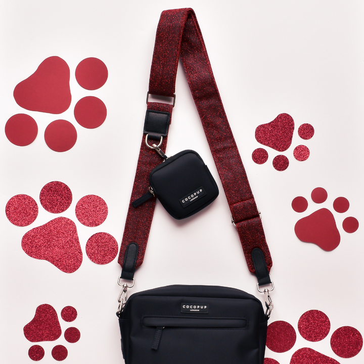 Limited Edition Dog Walking Black Bag - Burgundy Sparkle Pup