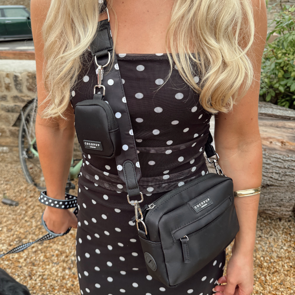 Dog Walking Black Bag Bundle - Satin Polka Dot
