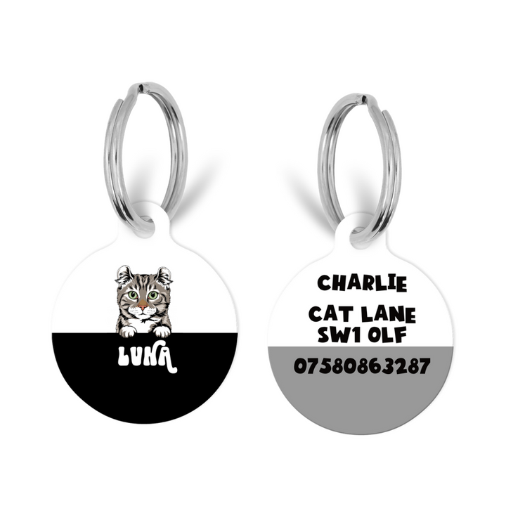 Personalised Cat Cartoon ID Tag - Black