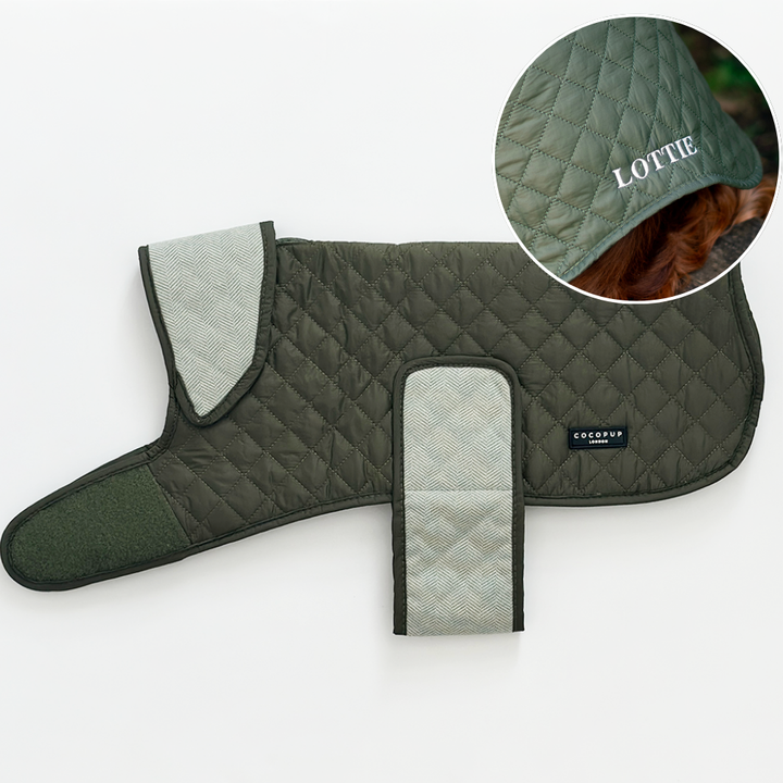 PERSONALISED Quilted Dog Coat - Country Khaki