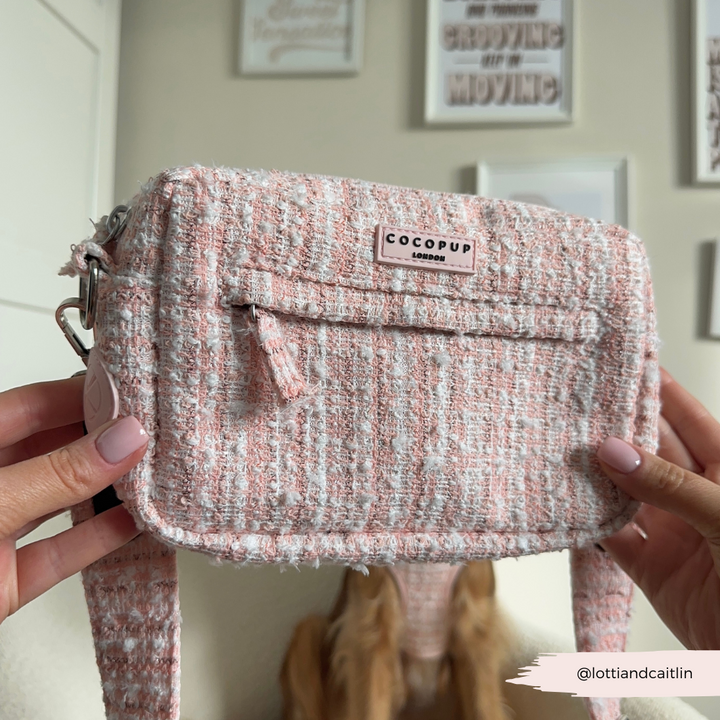 Dog Walking Bag - Pink Textured Tweed