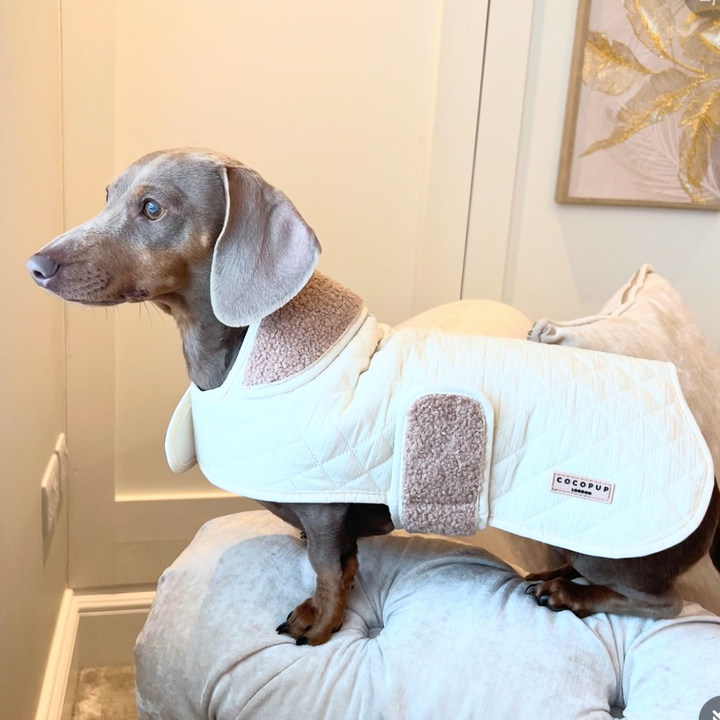 LUXE Quilted Dog Coat - Creamy Chai