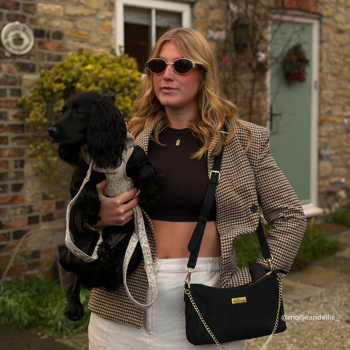 Dog Walking Bag - Black Suedette