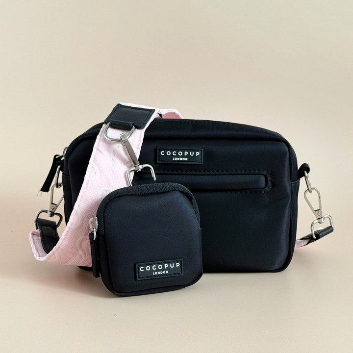 Luxe Dog Walking Black Bag Bundle - Baby Pink Heart