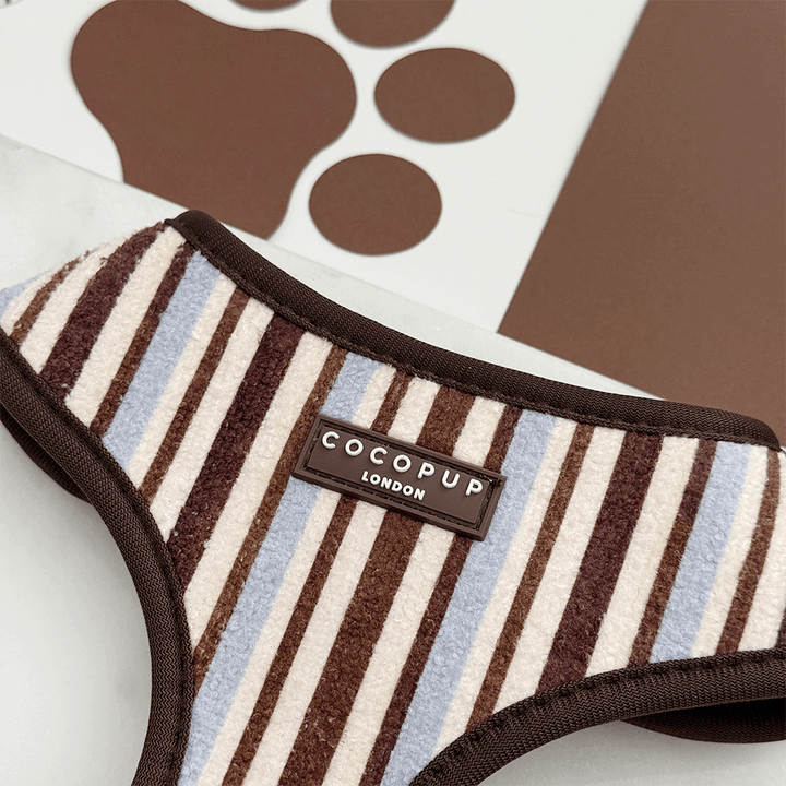 Brown, blue and white striped Dog Harness. 
