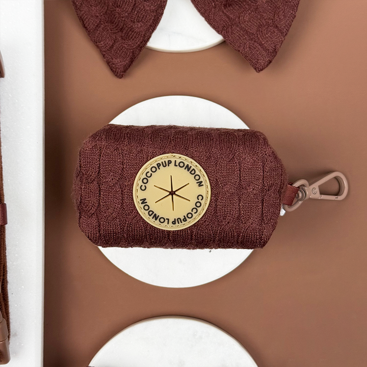 Cable Knit Poop Bag Holder - Hot Coco