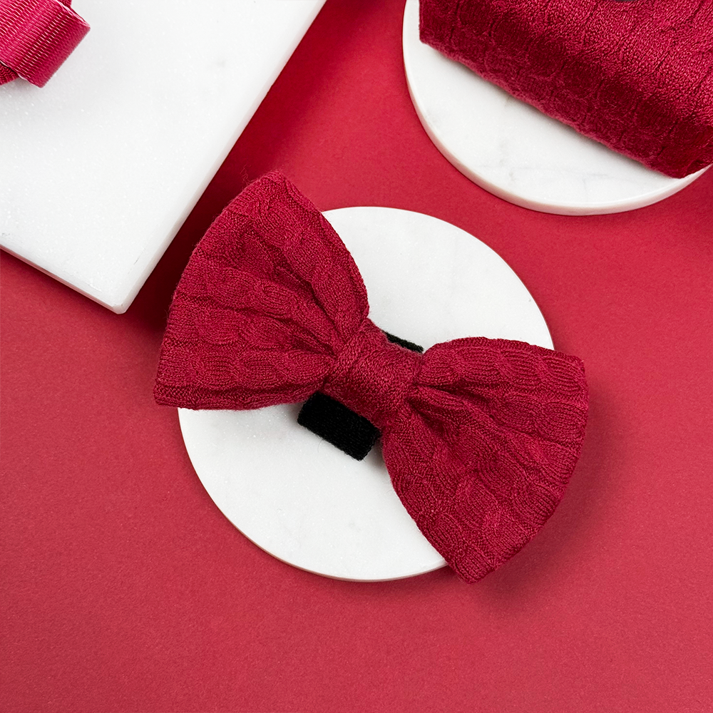 Cable Knit Bow Tie - Mulled Wine