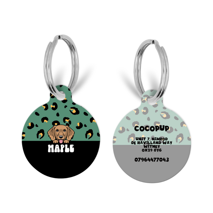 Personalised Dog Cartoon ID Tag - Khaki Leopard