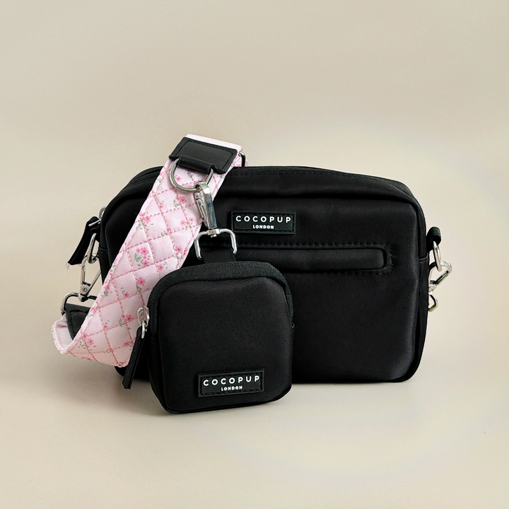 Dog Walking Black Bag Bundle - Quilted Ditsy Floral Pink