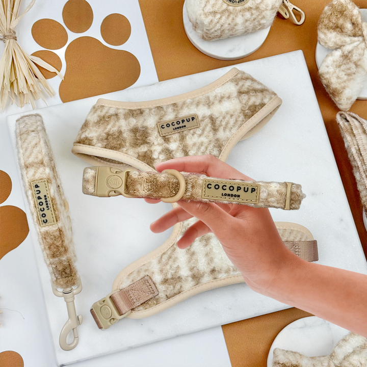 Highland Fleece Adjustable Neck Harness, Lead & Collar Bundle - Oatmeal