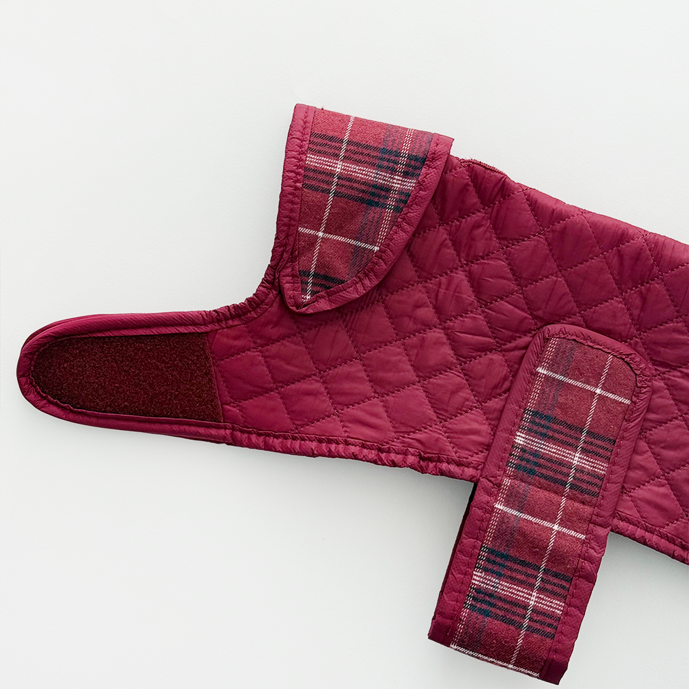 Quilted Dog Coat - Mulberry Plaid