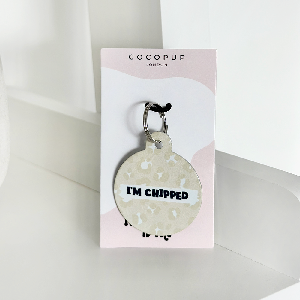 Personalised 'I'm Chipped' ID Tag - Nude Chic Leopard