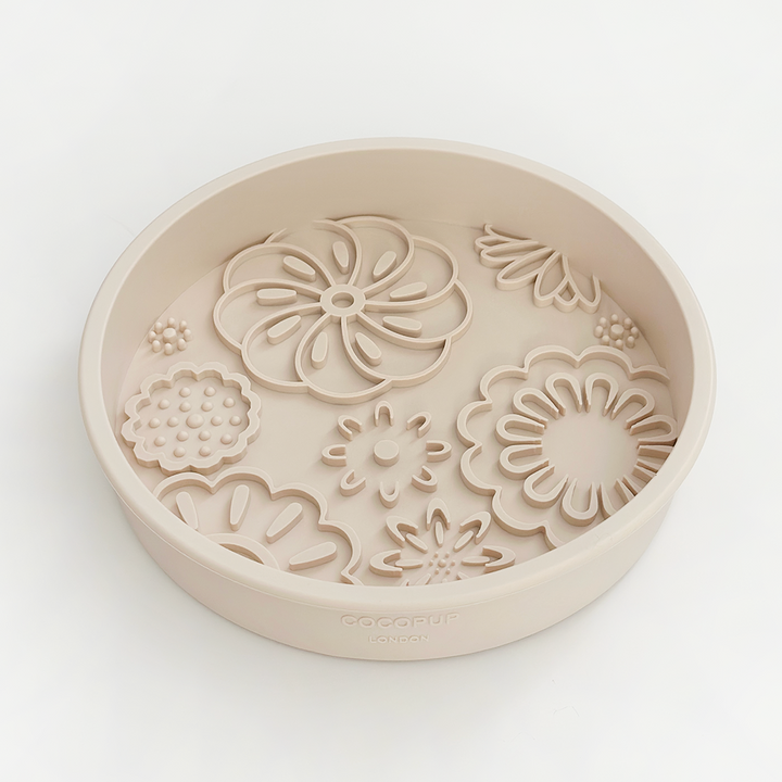 Silicone Slow Feed Dog Bowl - Baby Pink Flowers