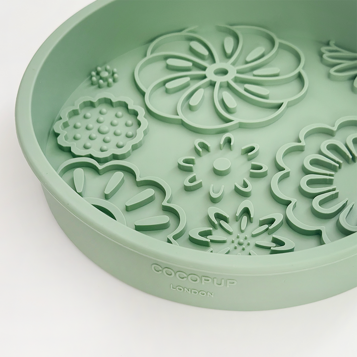 Silicone Slow Feed Dog Bowl - Sage Flowers