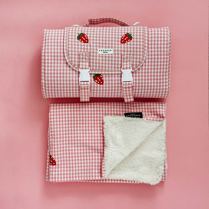 Travel Mat & Blanket Set - Strawberry Picnic Pup