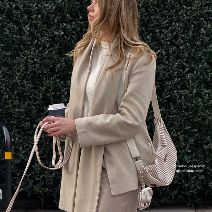 Crossbody Crescent Dog Walking Bag Bundle - London Linen Stripes