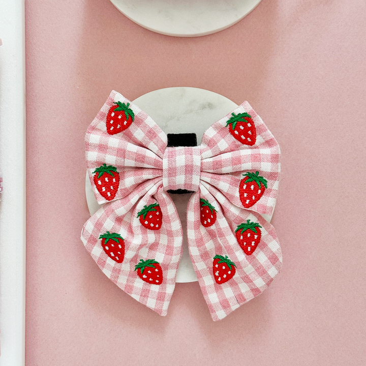 Strawberry Picnic Pup Sailor Bow Tie