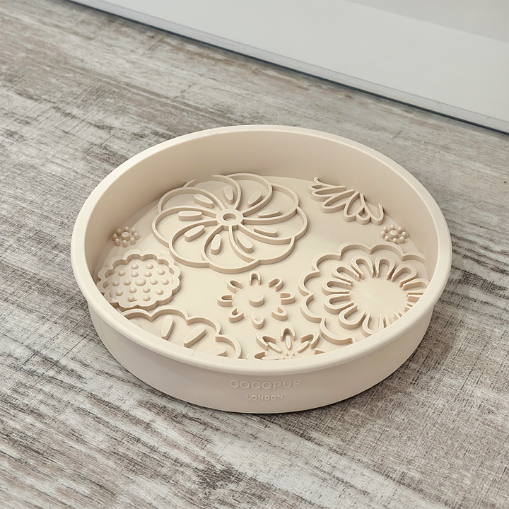 Silicone Slow Feed Dog Bowl - Baby Pink Flowers