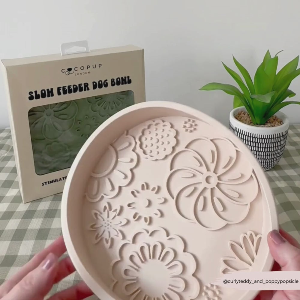 Silicone Slow Feed Dog Bowl - Baby Pink Flowers